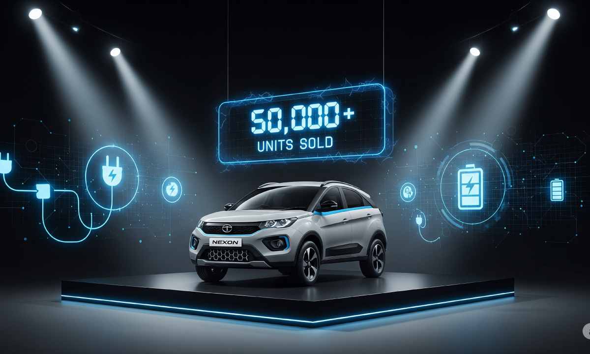 Tata Nexon EV on podium with 50,000+ units sold digital display